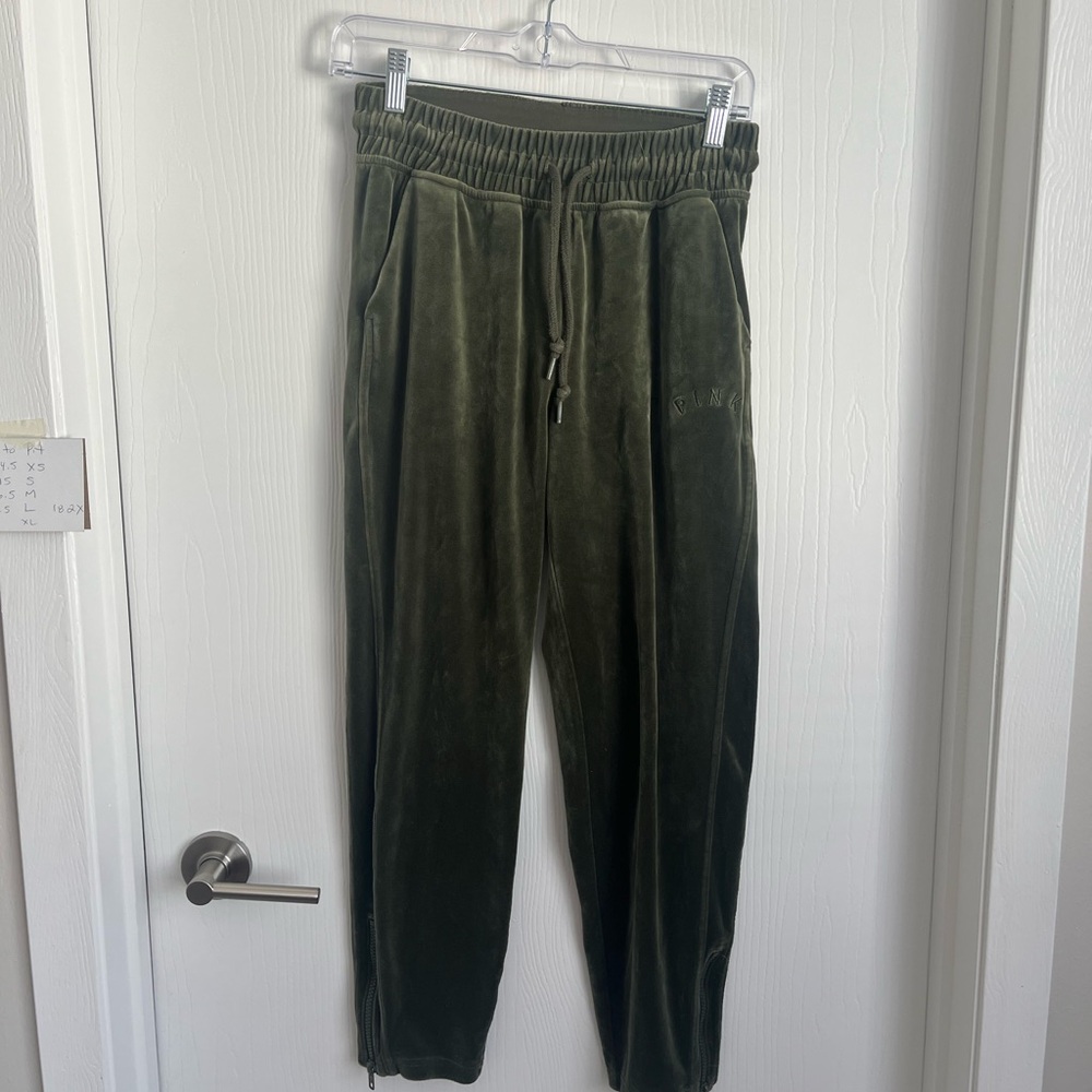 Women’s Olive Green Velour Pants Victoria Secret Vintage PINK